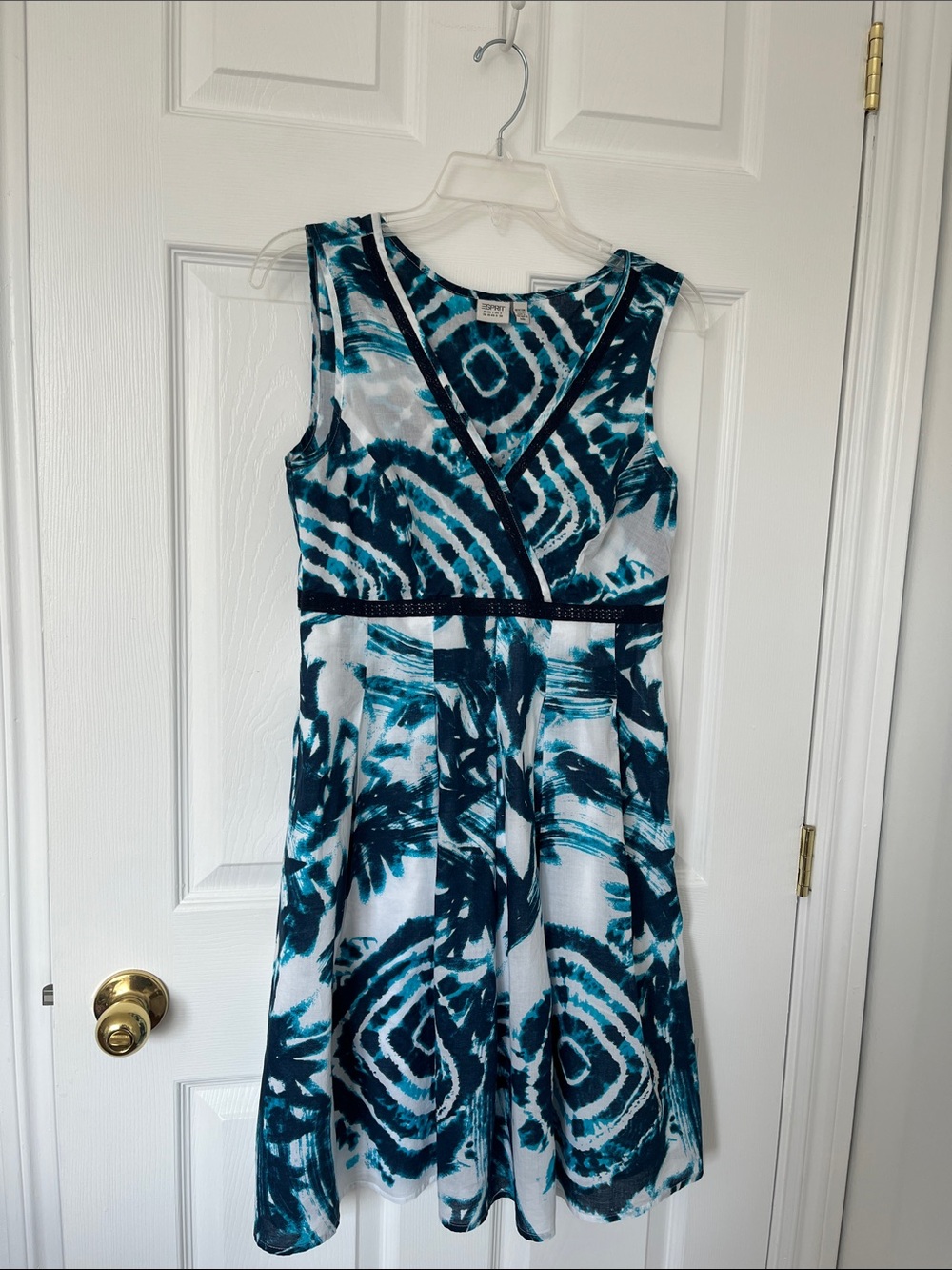 SUMMER SALE - Esprit. Sleeveless Teal Pattern Fit & Flare Dress